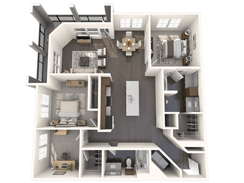 Floor plan for 3 beds, 2 baths, 1411 sqft
